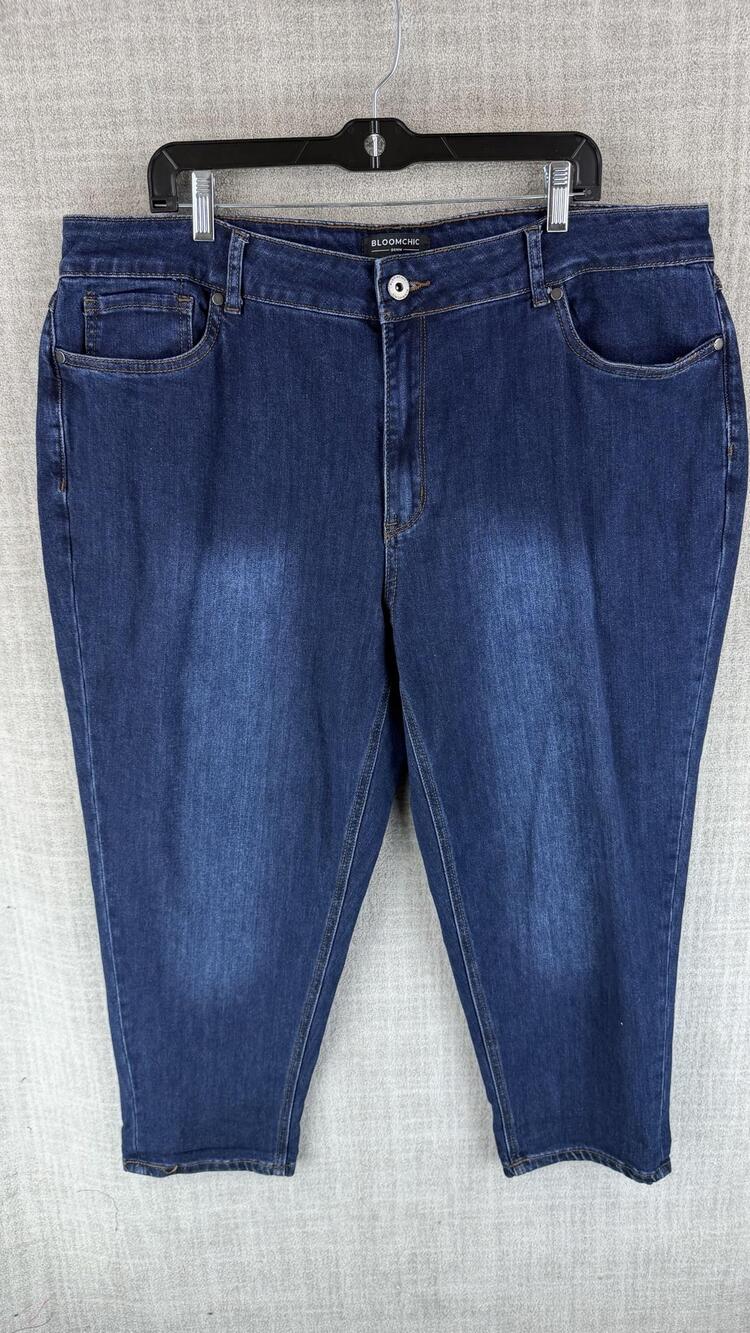 BLOOMCHIC Jeans Womens 22W Blue Dark Wash Ankle Relaxed Stretch Mid Rise